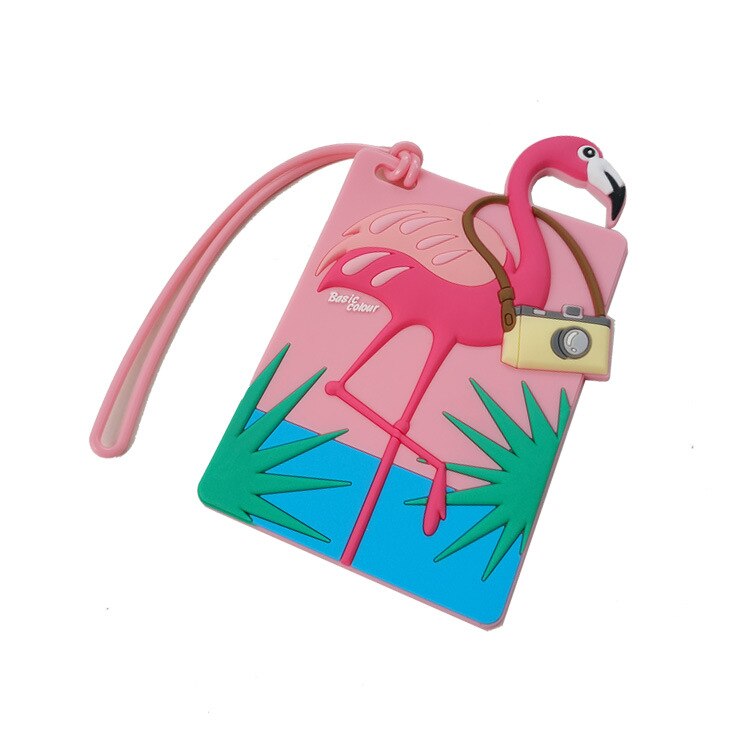 Super !! Etiqueta de silicone para bagagem com desenhos de animais flamingo, etiqueta para malas, acessório de viagem, suporte de endereço de identificação: 1