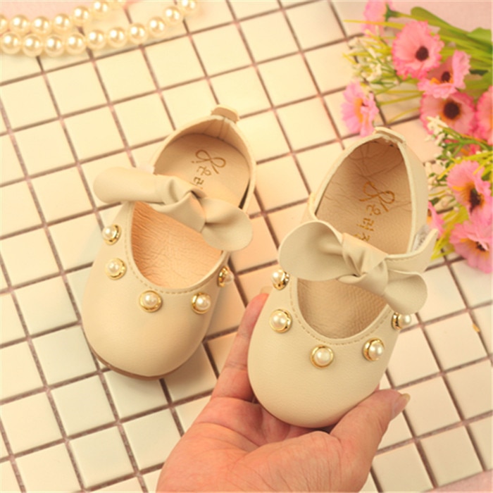 Baby Mädchen Bogen Weiche Kleinkind Schuhe Diamant Perle Frühling Prinzessin Leder Schuhe Säuglingsschuhe