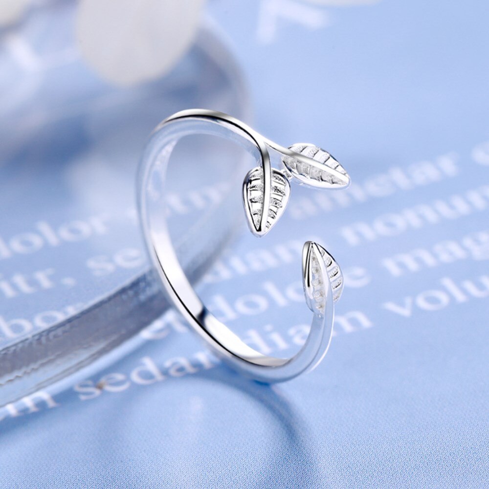 925 Sterling Silber Neue Frau Schmuck Blume bilden Blatt retro Einfache Größe Einstellbare Ring