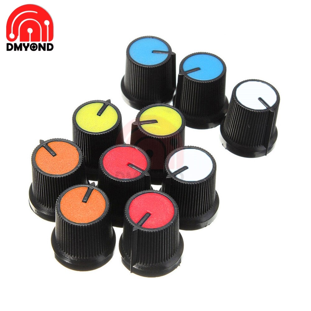 Lot de 20 boutons en plastique pour potentiomètre rotatif conique, trou de contrôle du volume, capuchons noirs, diy 6mm pour  wh148