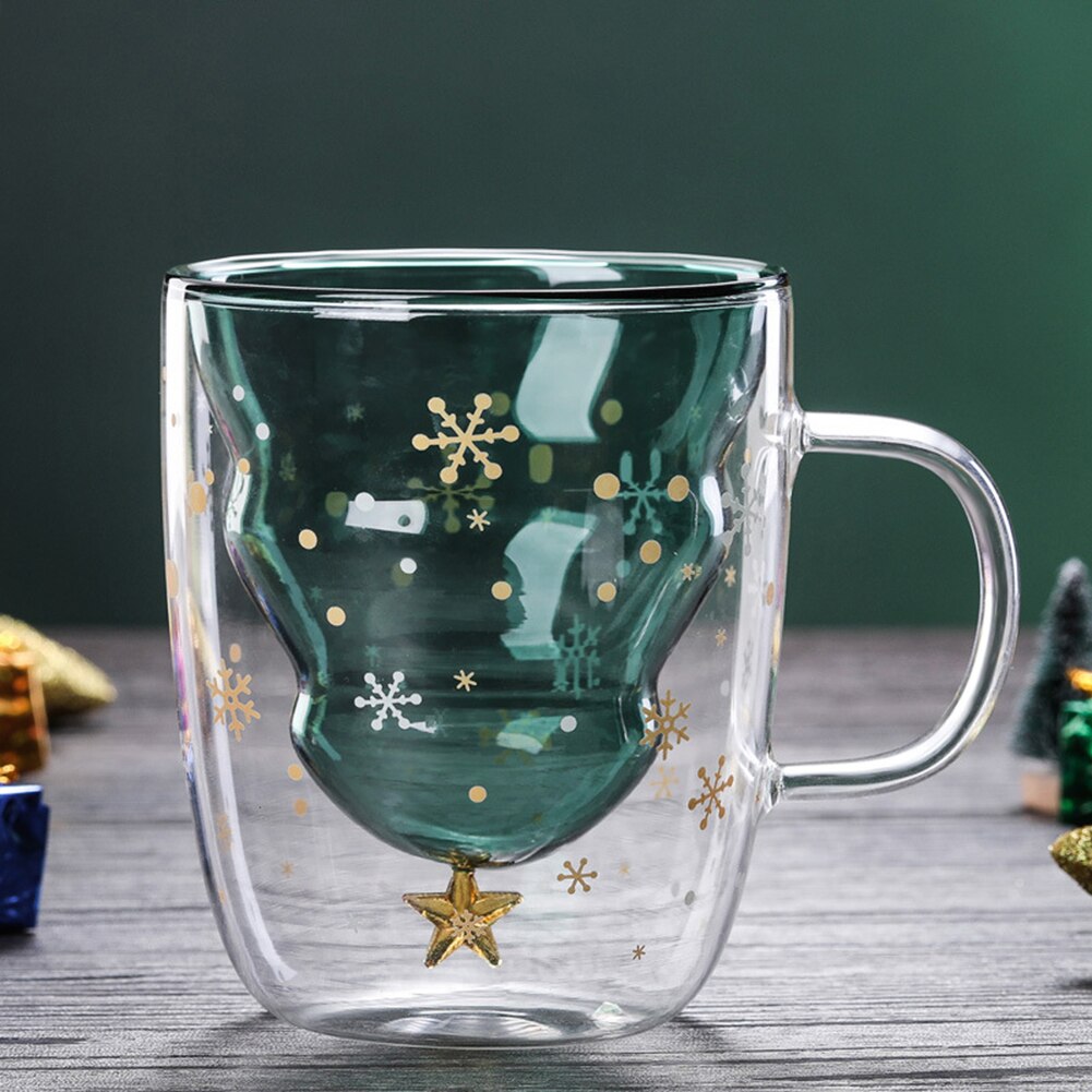 Jule kopp gjennomsiktig dobbelt anti-skolding glass juletre stjerne kopp kaffe kopp melk juice kopp barnas jul