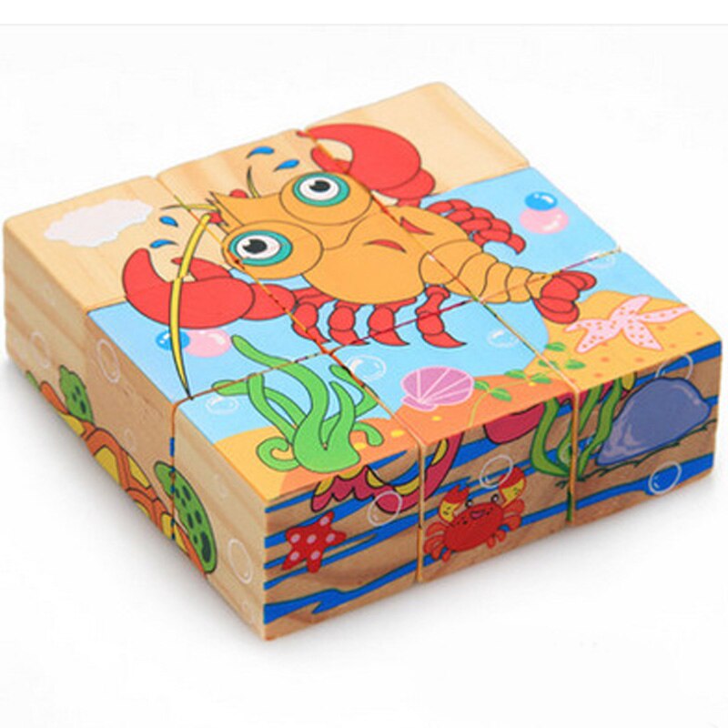 Holz Spielzeug Kinder Puzzle 3D 9 Stück Sechs Seitige Lernen Spielzeug Für Kinder Frühe Pädagogische Tier Obst Muster Kinder: Sea Animals