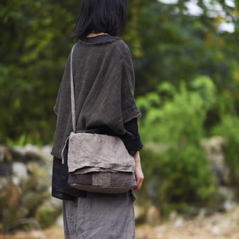 Johnature Vintage Literatuur En Kunst Vrouwen Linnen Tas Grote Capaciteit Handgemaakte Contrast Stiksels Leisure Doek Schoudertassen