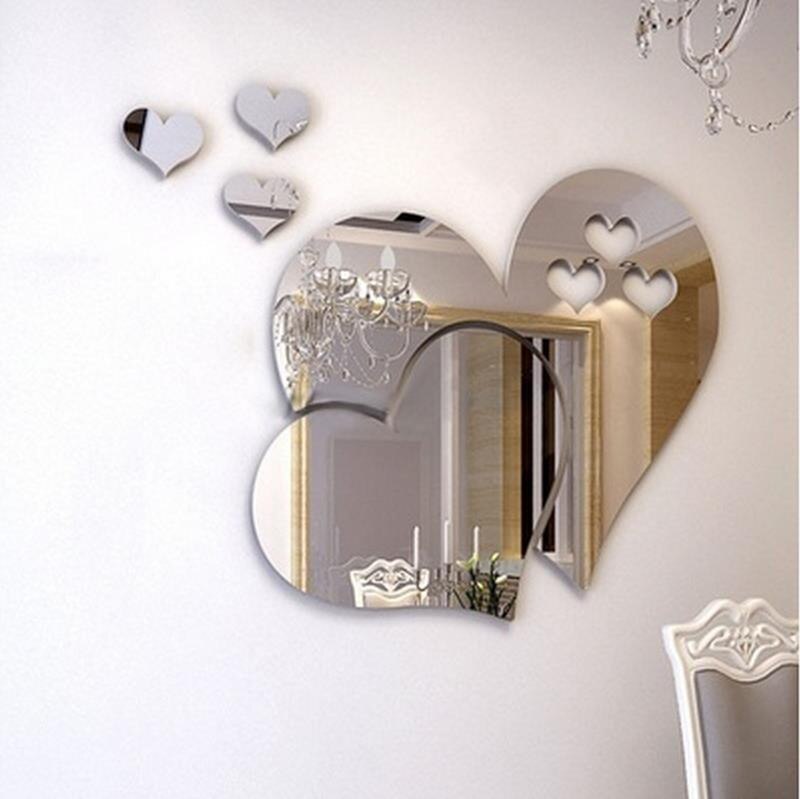 5 stk 3d spejl hjerte væg klistermærke diy hjem værelse værelse dekoration kærlighed mønster aftageligt værelse mærkat toilet bord klistermærker