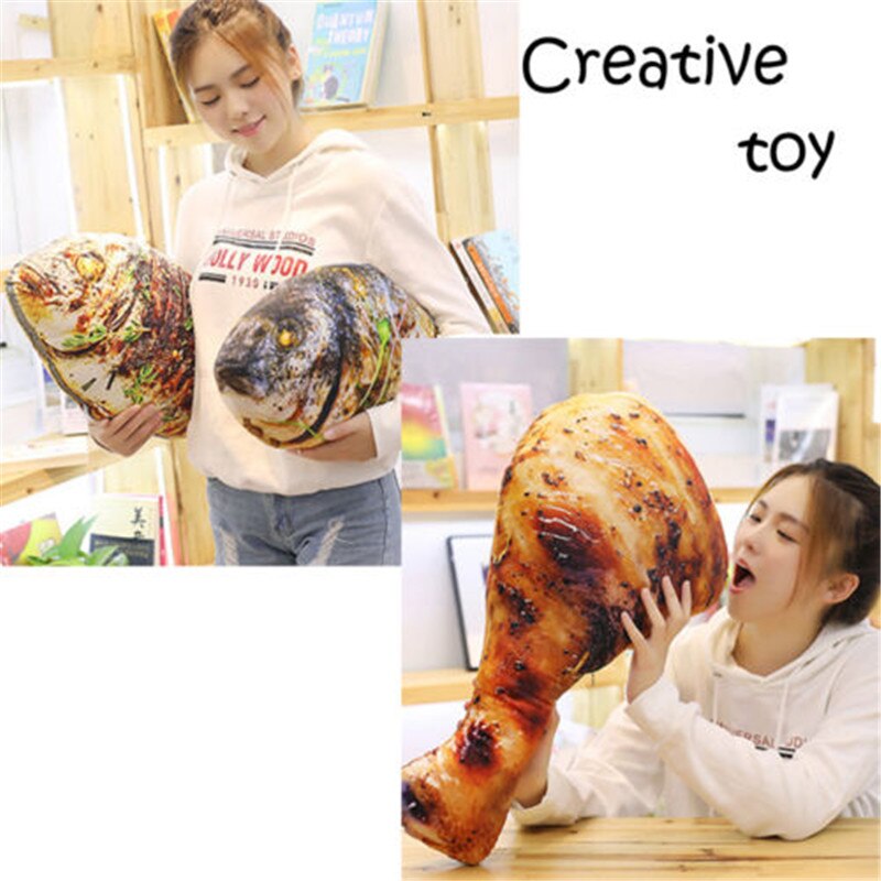 Simulatie voedsel wasbaar kussen sierkussen 3d vissen pizza eten snackvormig pluche bed kussen kussen huisdecoratie