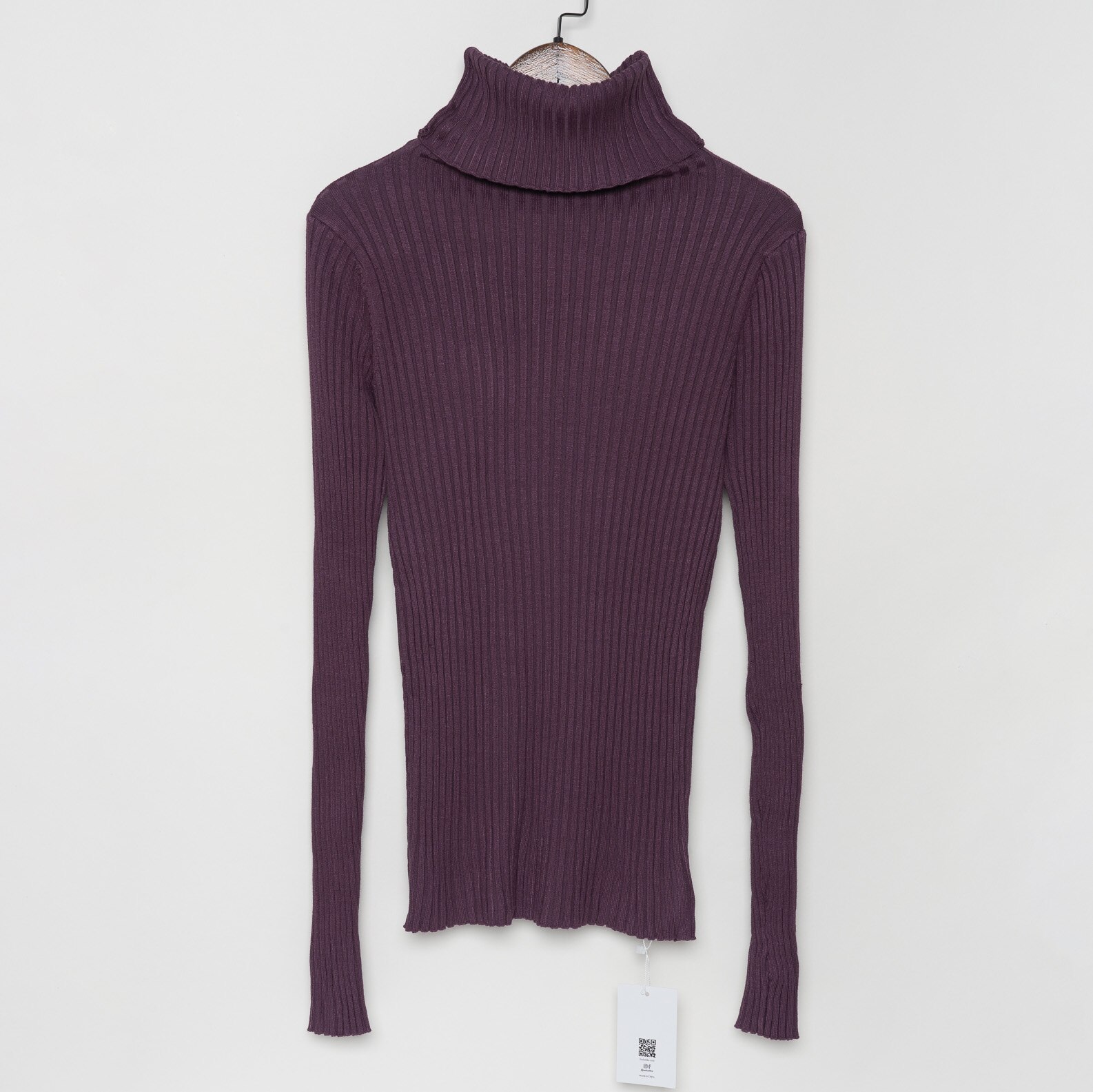 Ribbed Turtleneck Sweater Knitted Tops Women High Neck Pullovers With Thumb Hole Fall Winter Jumper: Dark Mauve