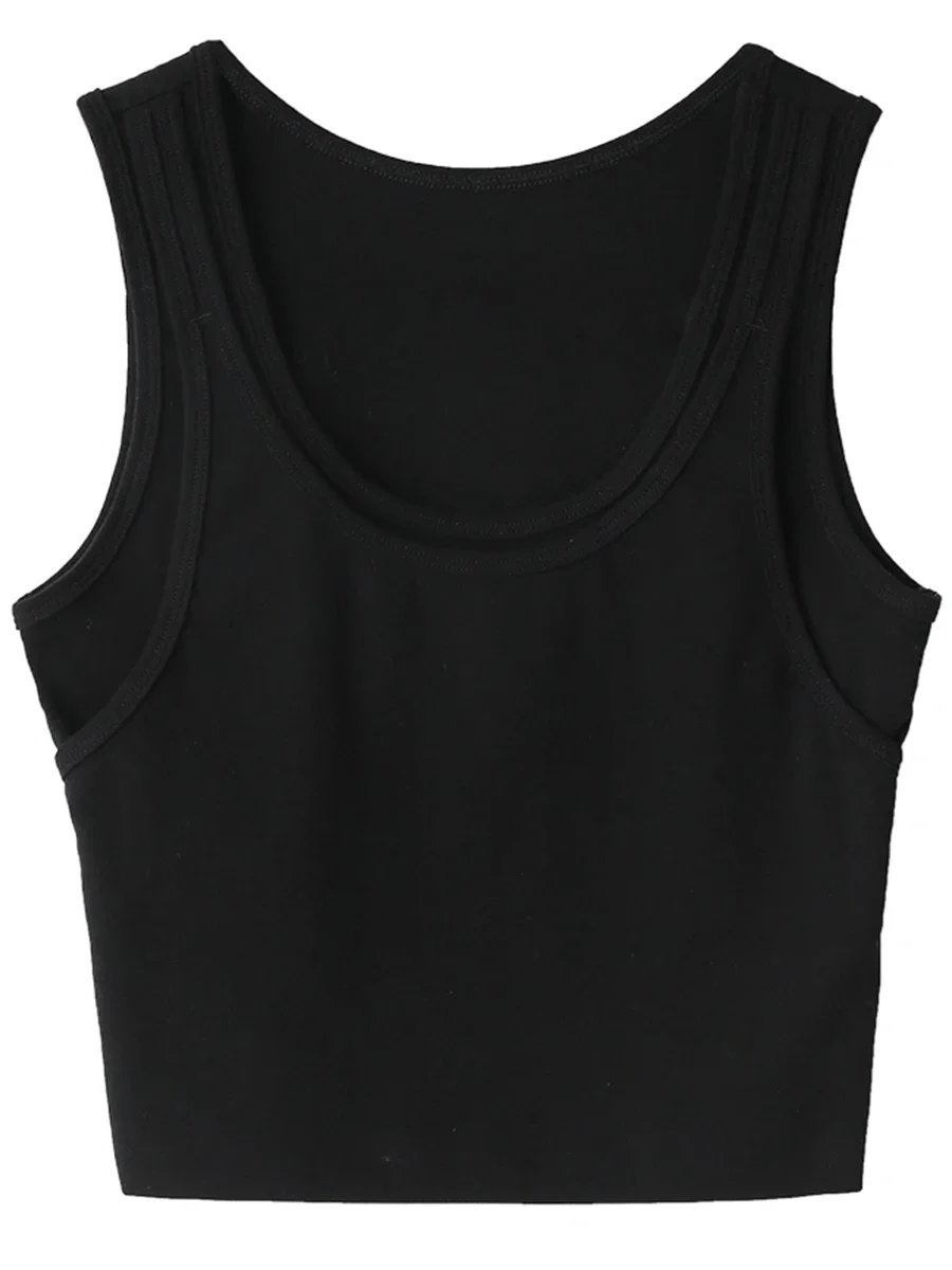 CHIC VEN Women Tank Top Camisole Solid Slim Fit Short U-neck Suspender Vest Crop Tops Women Summer Basic Elastic: S / Beige