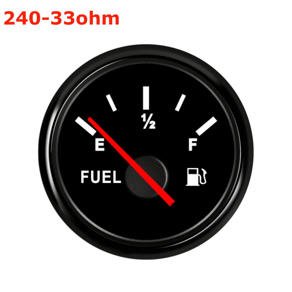 52 Mm 2 "9-32V Brandstofmeter Auto Boot Marine E-1/2-F Brandstoftank Niveau gauge 0-190ohm 240-33ohm Pointer Brandstofmeter Led Display: BN 240-33ohm
