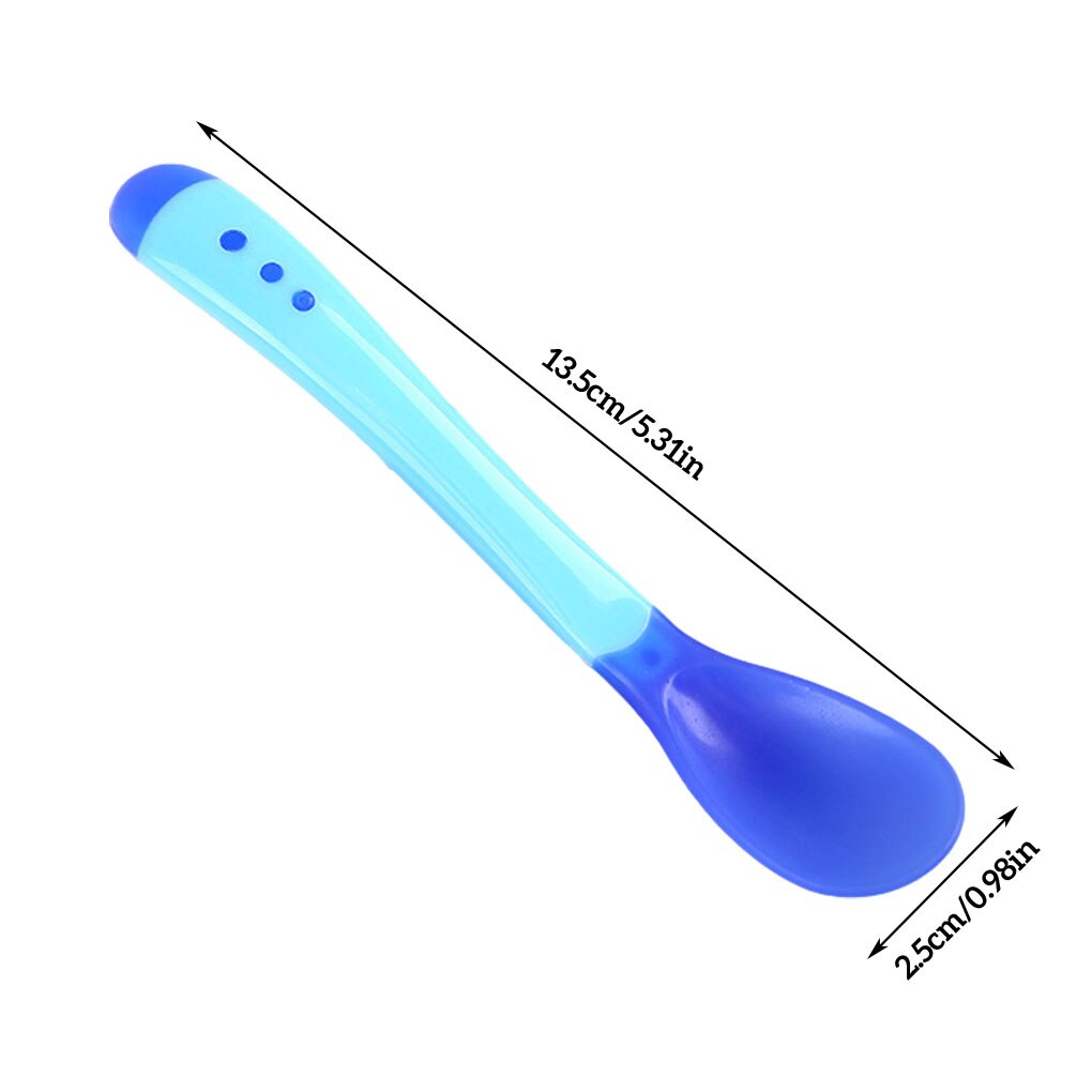 Bebé cuchara Temperatura de detección niño Tenedor de silicona arco alimentación de bebé cuchara Sensor de temperatura cucharas: blue