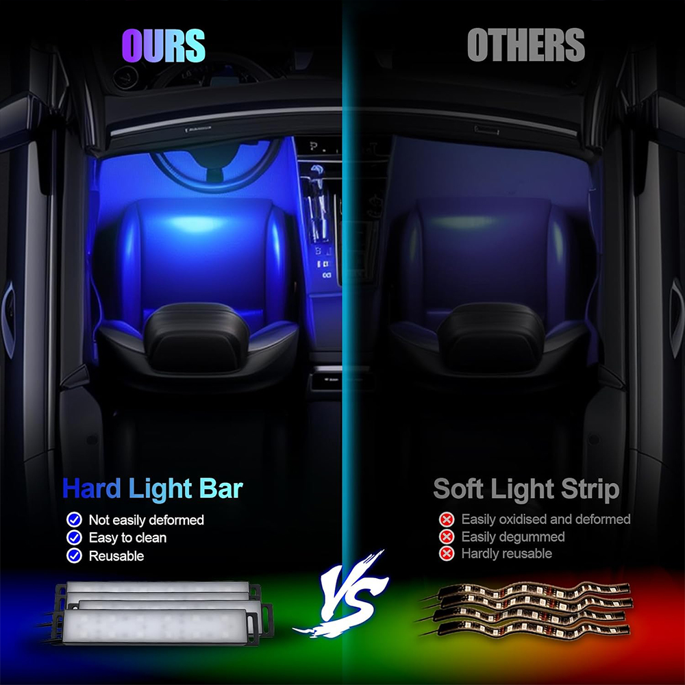 Ambient Foot Light Strip Car Neon Interior LED RGB Light Strips With Control Auto Decorative Lamps Chassis Light Strips