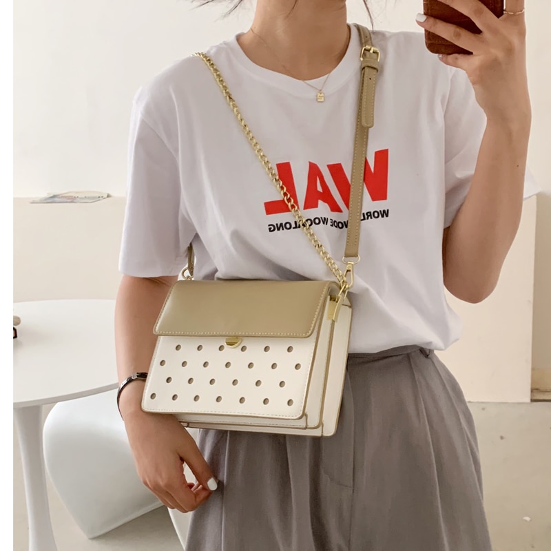 Kleine leder-umhängetaschen für damen, vintage-schultertasche mit kette, schlichte tasche, reisehandtasche und umhängetasche