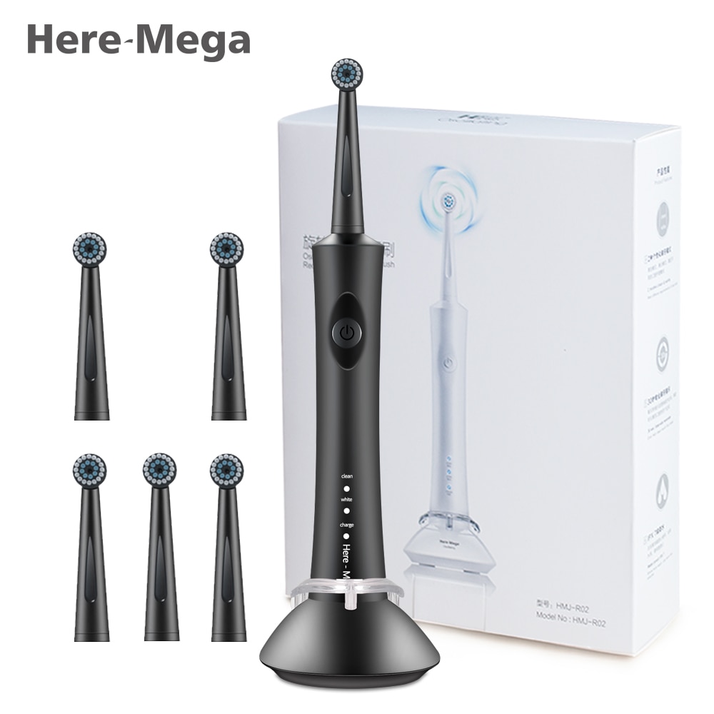 Here Mega Rotary Electric Toothbrush Adult Automatic Toothbrush USB Chargeable Replaceable Brush Heads Whitening Waterproof R02