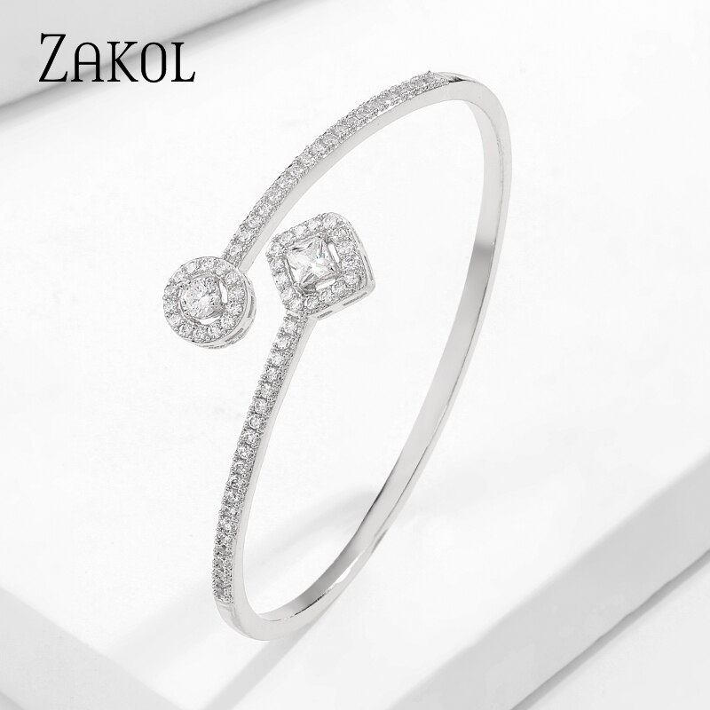 Zakol 高品質光沢のあるキュービックジルコニア 3 色の結婚式のブレスレットパーティージュエリー腕輪FSBP2193: White