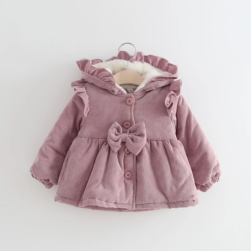 Børn baby piger langærmet hætteklædte frakke vinter varm ensfarvet frakke til baby piger: 12m