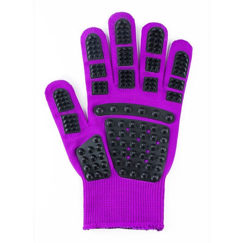 Gato grooming luva escova de cabelo luvas pet luva gato deseching cão pente para gatos banho massagem limpa removedor de cabelo escovas suaves: Purple left hand