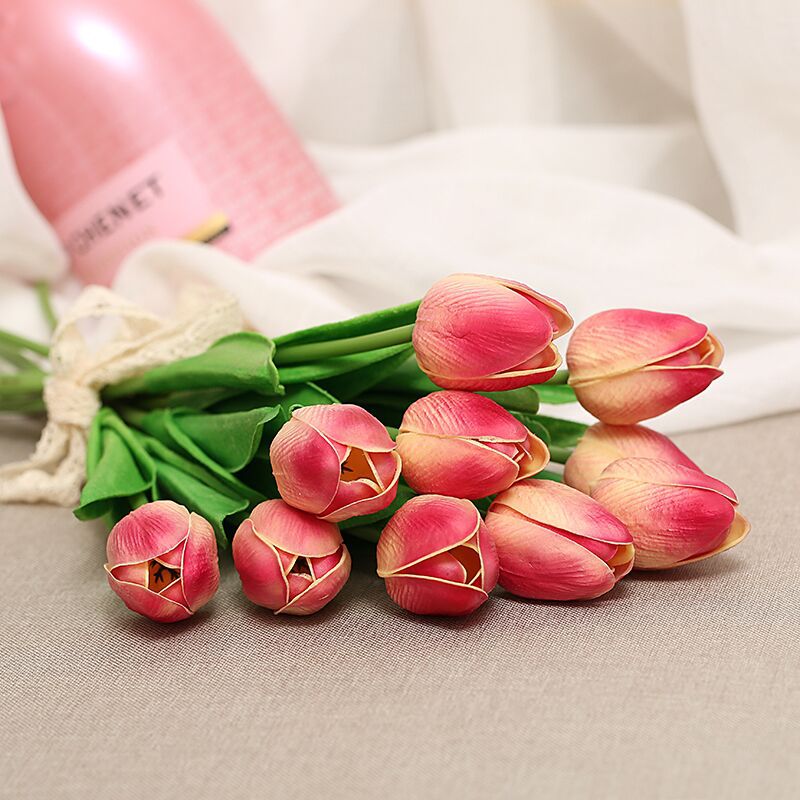 1pc mini pu tulipaner kunstige blomster ægte berøring kunstige para decorar mini tulipaner til hjemmebryllupsbord dekoration blomster: 8