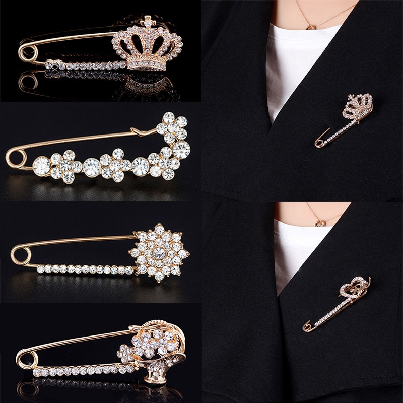 LNRRABC Elegante Kroon Crystal Flower Sjaal Gesp Broche Pin Revers Pin Kraag Vrouwen Meisje Pins Badges Voor Kleding Ornament
