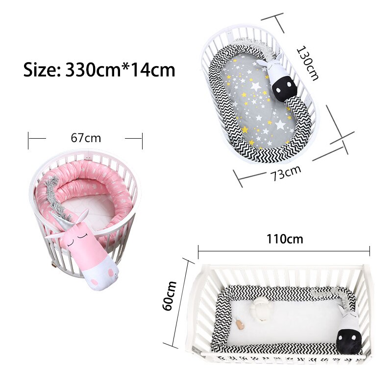 330 CM Baby Bed Bumper Voor Pasgeboren Baby Cot Protector Beddengoed Babykamer Decoratie Katoenen Baby Wieg Bumpers