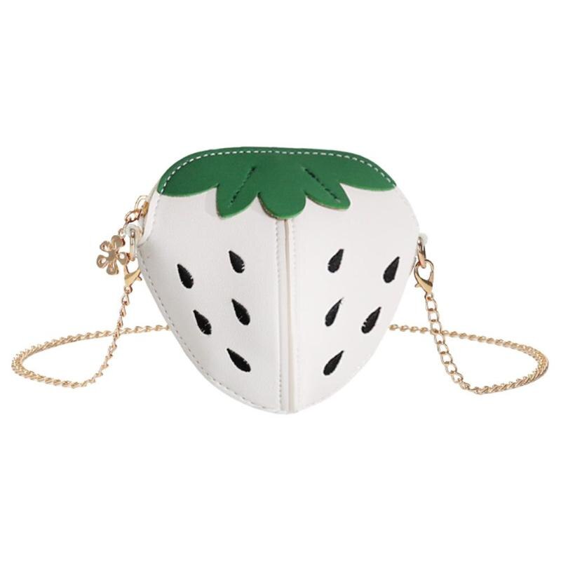 Söta tecknade crossbody väskor för kvinnor jordgubbar mini pu läder axelväskor: Vit