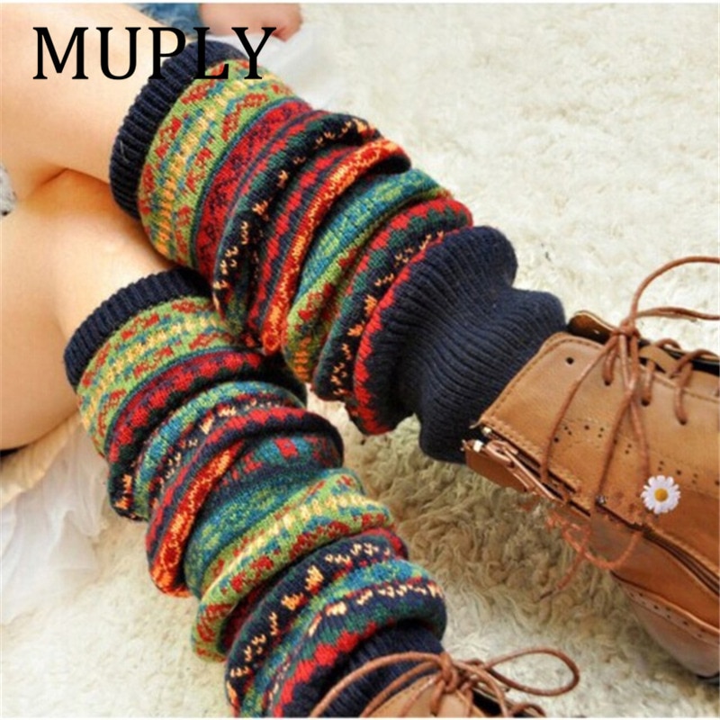 Winter Over Knie Lange Knit Cover Haak Beenwarmers Legging Chic Warm Gestreepte Calentadores Pierna Mujer Dij Stulpe Beenwarmers
