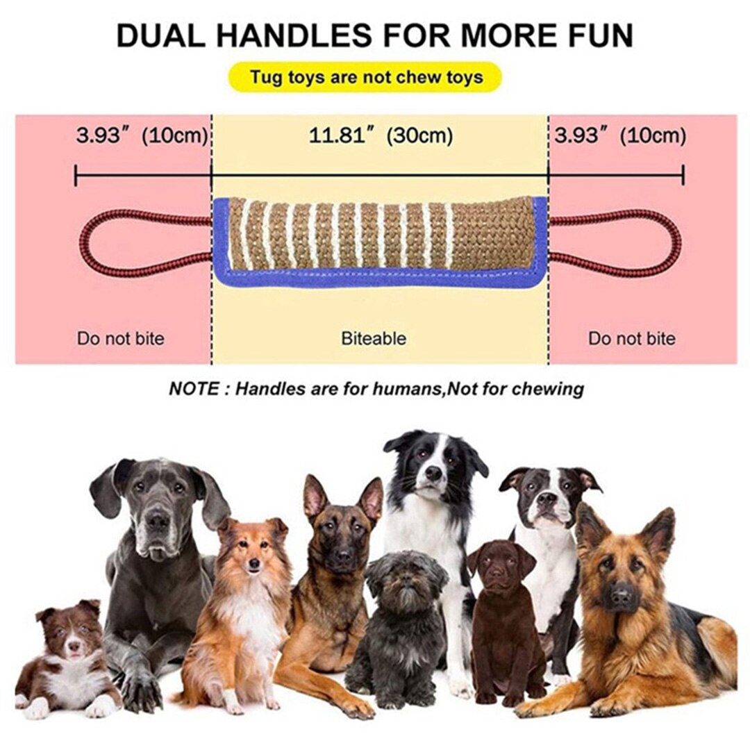 Durable Dog Chewing Toy Jute Pet Bite Tug Pillow With 2 Rope Handles Malinois German Shepherd Training Chew Toys For Large Dogs
