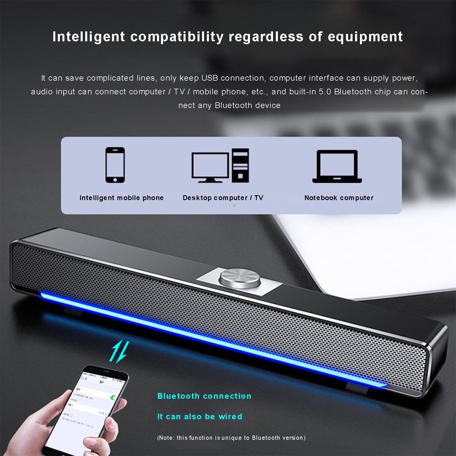 Computer Speakers USB Powered Stereo Sound Bar Speakers with Music Player for Desktop Laptop Phone PC Wired/Bluetooth Speaker