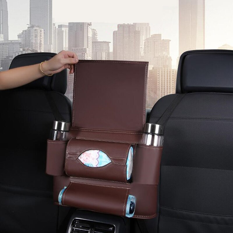 Autostoel rugleuning hangende opbergruimte stoel organizer pu lederen tissue opbergzak bekerhouder opbergen opruimen accessoires voor autostoelen