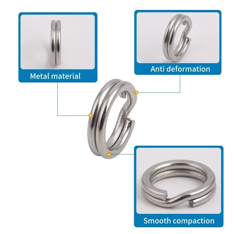 50pcs Split Ring Keyrings Strong Fishing Connectors Snap Rings Stainless Steel Key Chain Links Hooks