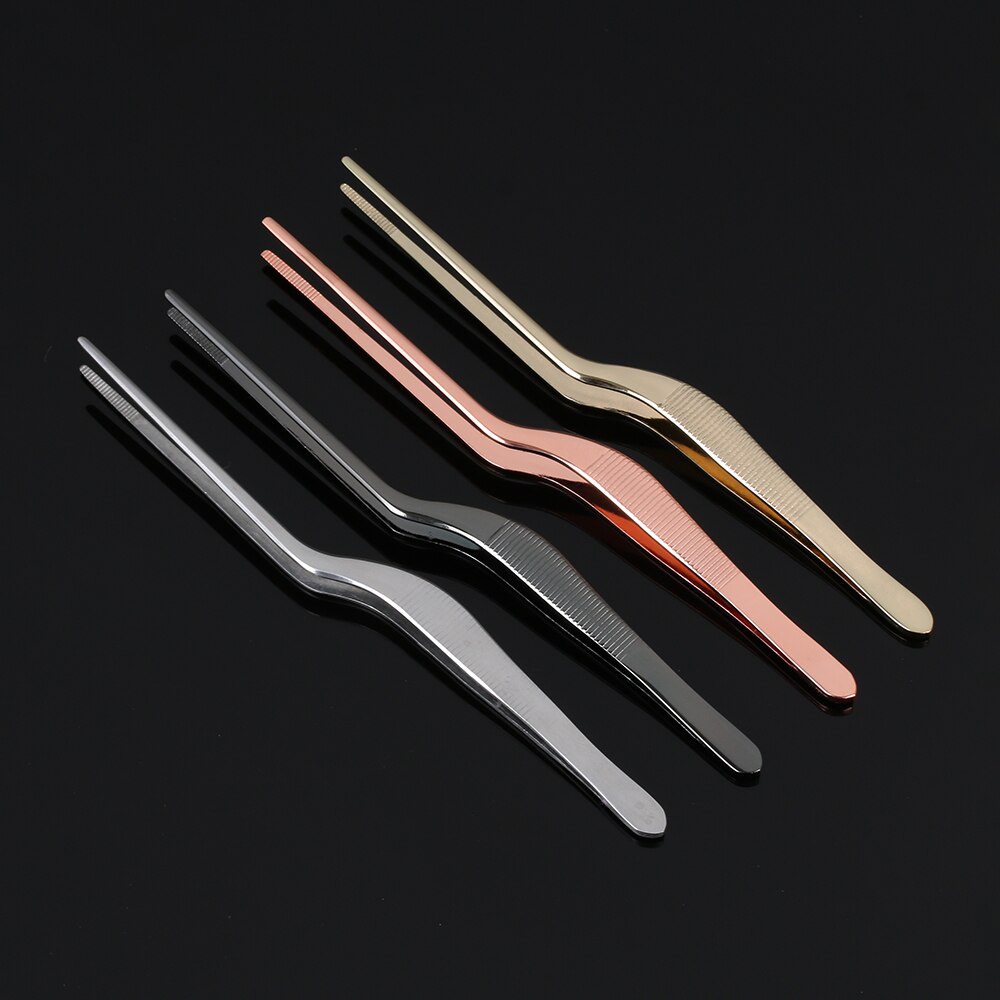 1PC Plating Stainless Steel Bend Food Tweezer BBQ Clip Serving Presentation Barbecue Tongs Chef Home Kitchen Accessory Tools