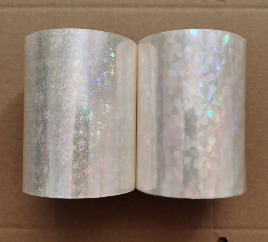 Two rolls Transparent holographic foil stamping foil press on paper or plastic 8cm x120m heat stamping film: starY04