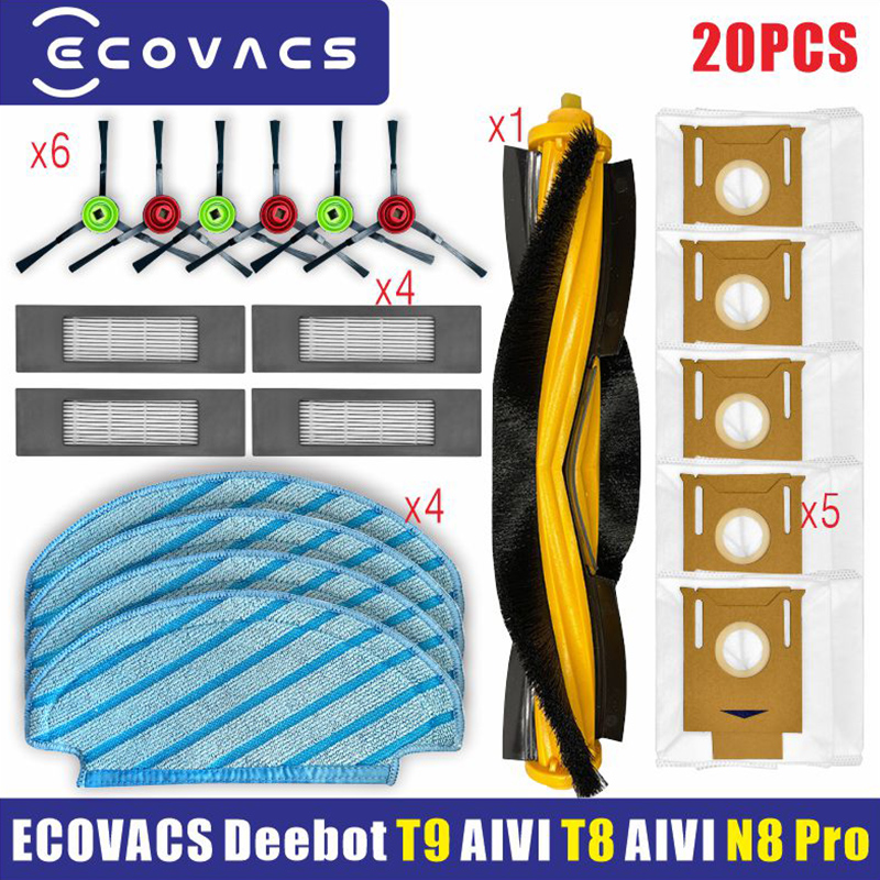 ECOVACS Deebot T9 AIVI T8 AIVI N8 Pro Serie Robot Stofzuiger Zijborstel Hoofdborstel Stof Box Filter Accessoires Onderdelen: YELLOW
