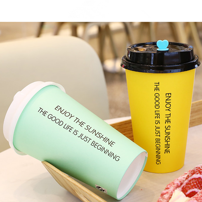 50pcs color disposable coffee cup wedding party favor 16A 500ml milk tea juice cold drink paper cups with lid
