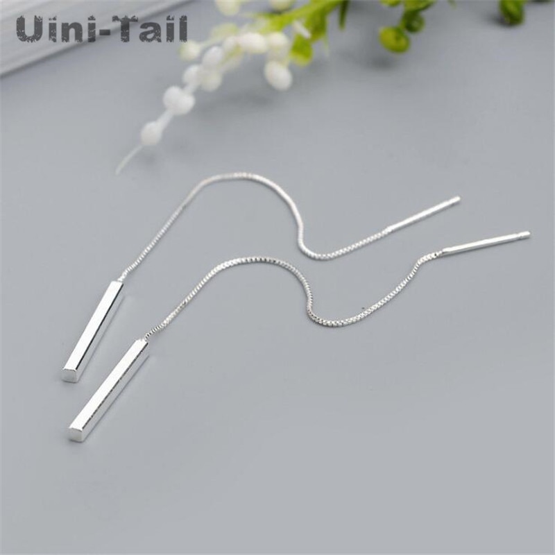 Uini-Tail 925 sterling silver rectangular geometric ear line personality tassel simple temperament sweet long ear line