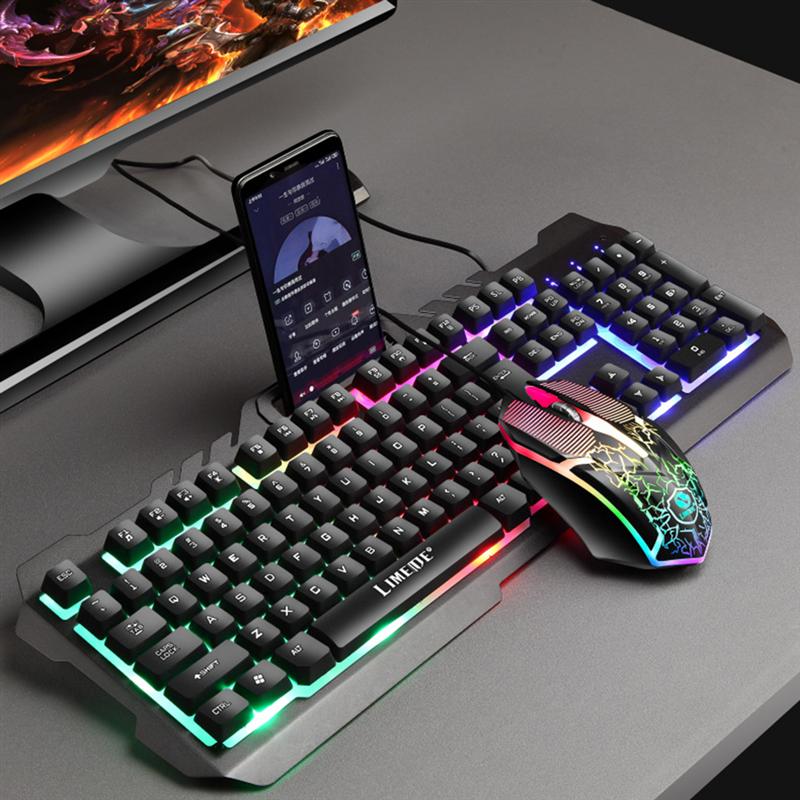 Wired Gaming Keyboard Mechanical Feeling Backlit Keyboards with Mouse USB Keyboard Waterproof Computer Game Keyboards: Black