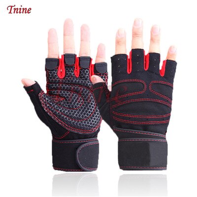 Guantes de Crossfit para hombre, manoplas gruesas para gimnasio, culturismo, Fitness, ejercicio, entrenamiento, correa de muñeca, sin aletas, levantamiento de pesas: red gloves / L