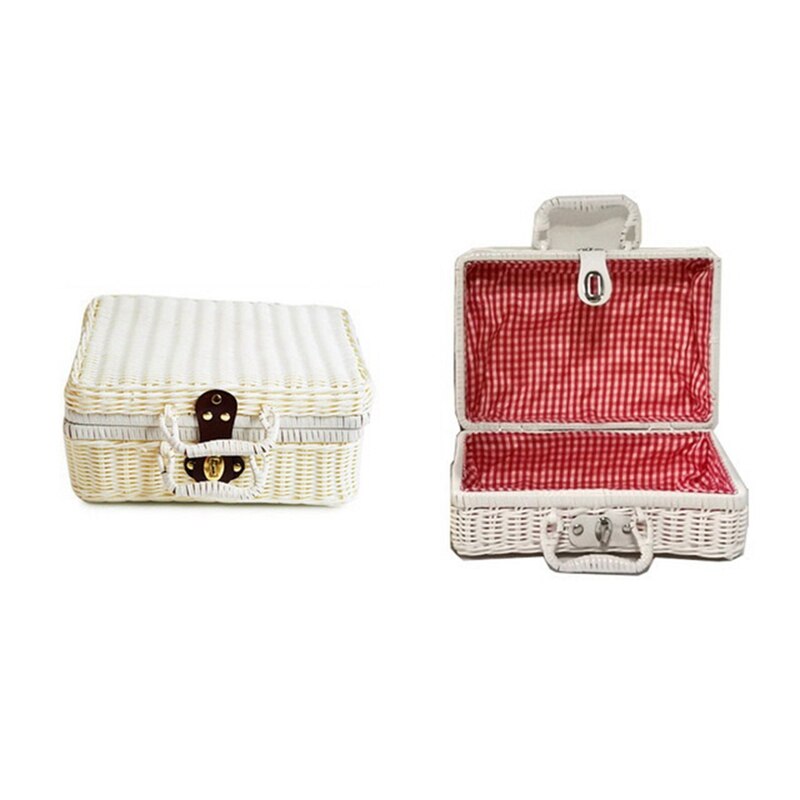 Valise Vintage en rotin Imitation PE, matériel de Protection de l&#39;environnement, boîte de rangement de cosmétiques, boîte de décoration