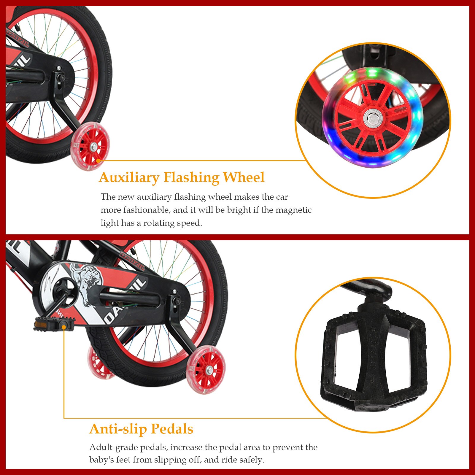 18-inch Boys Girls Bicycle Non-slip Handle Grip Children Beginner Safety Training Wheels Balance Bike with Kettle and Bracket