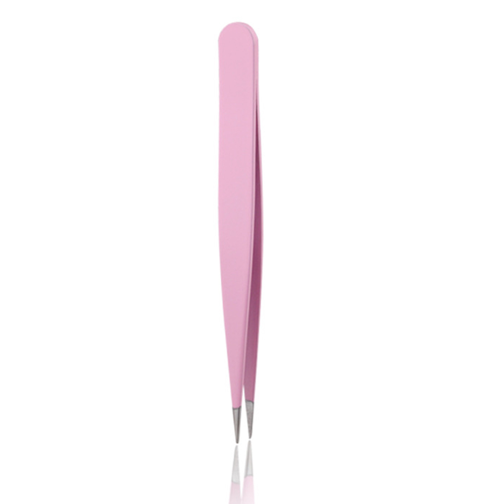Pinzas para cejas afiladas de acero inoxidable, herramientas de belleza, Color sólido, Simple, Multicolor, , TSLM1: Pink