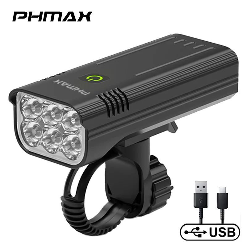 PHMAX Luce anteriore per bicicletta Faro per bici ricaricabile tramite USB 1500 lume Torcia per montagna bicicletta in alluminio impermeabile