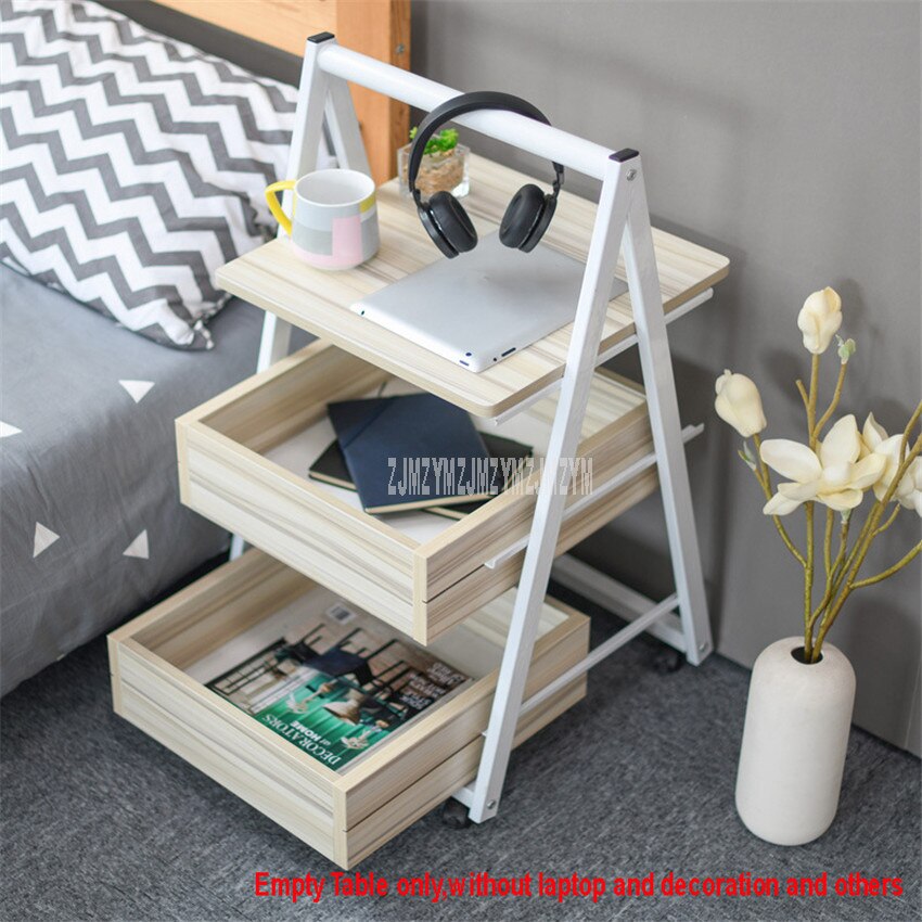 3 Layer Simple Movable Tea Table File Cabinet Leisure Triangle Sofa Side Table With Wheel and Storage Drawer