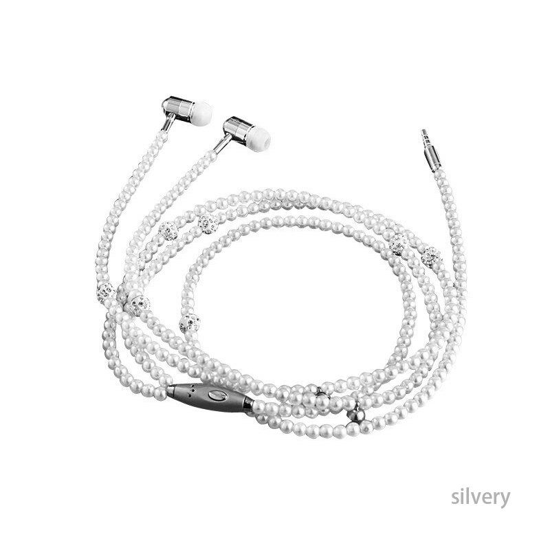 Skatolly Perle Halskette Kopfhörer in-Ohr Rosa Strass Halskette Schmuck Perlen Kopfhörer für Samsung Xiaomi Brithday Mädchen: 4