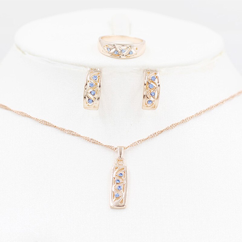 Rosa ouro cor em mudança pedra colar brincos anel conjunto de jóias noiva 585 colar de ouro brincos anel moda feminina férias