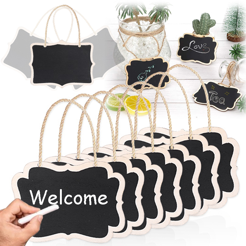 Mini letrero de pizarra, cordón colgante, mensaje de pizarra, etiquetas de carteles Woodlive, decoración de exhibición pequeña, tableros de madera de doble cara