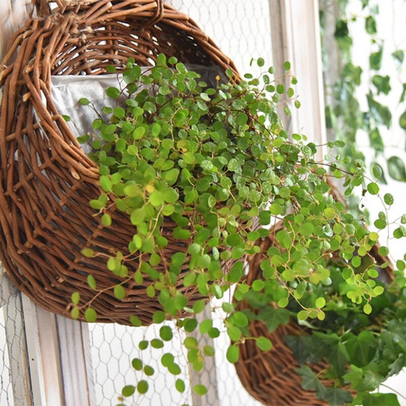 Handmade Rattan Hanging Basket Natural Wicker Hanging Storage Basket for Home Garden Wedding Wall Decoration