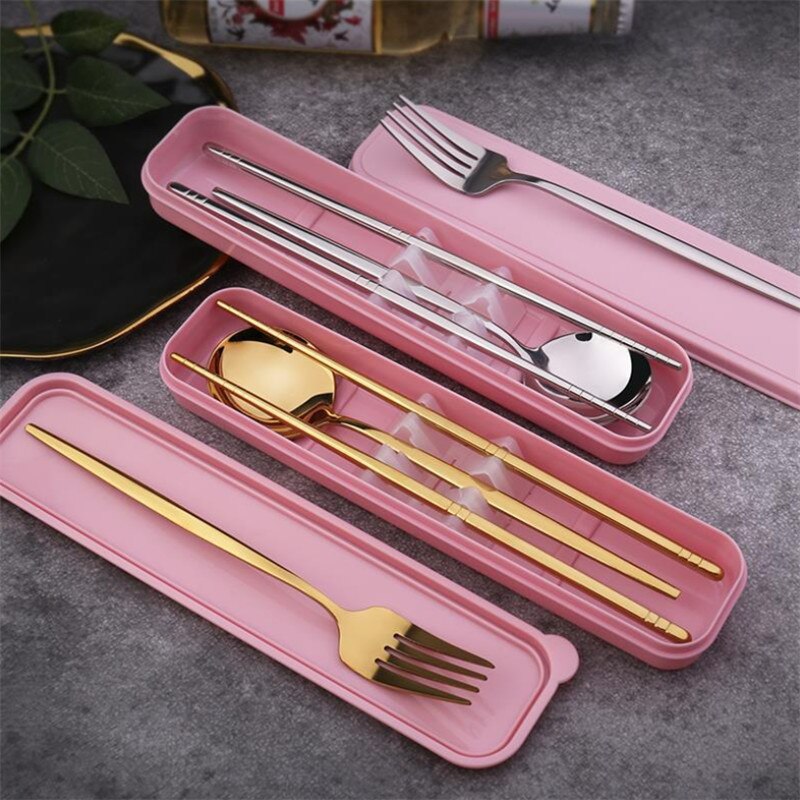 European Portable Dinner Set Cutlery Stainless Steel Knife Fork Spoon Chopsticks Dinnerware Set with Box Kitchen Tableware