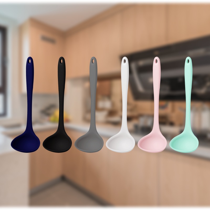 Silicone Ladle Soup Spoon Non-stick Curved Handle Unbreakable Big Round Scoop for Dinner Kitchen Dining Tool Tableware