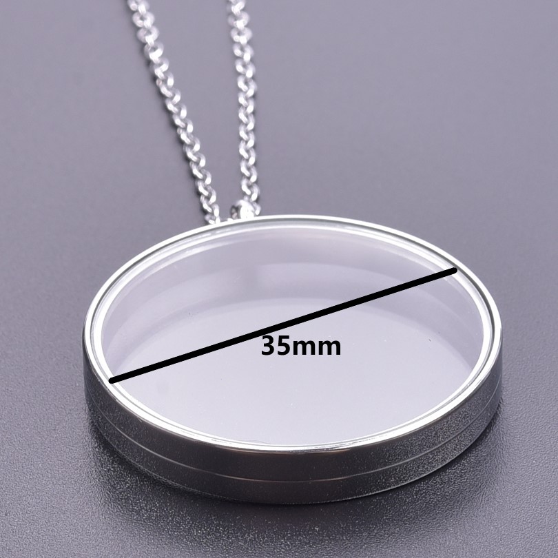 1Pc Stainless Steel Round Reliquary Coin Holder Locket Pendant Women Necklaces Glass Floating Ashes Relicario Collares Jewelry