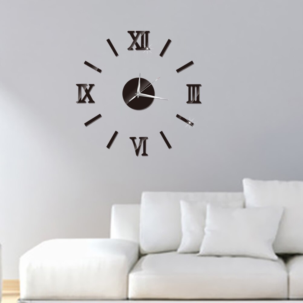 3D DIY Wall Clock Modern Frameless Large Mirror Surface Effect Wall Clock for Home Living Room Bedroom Decoration (Red)