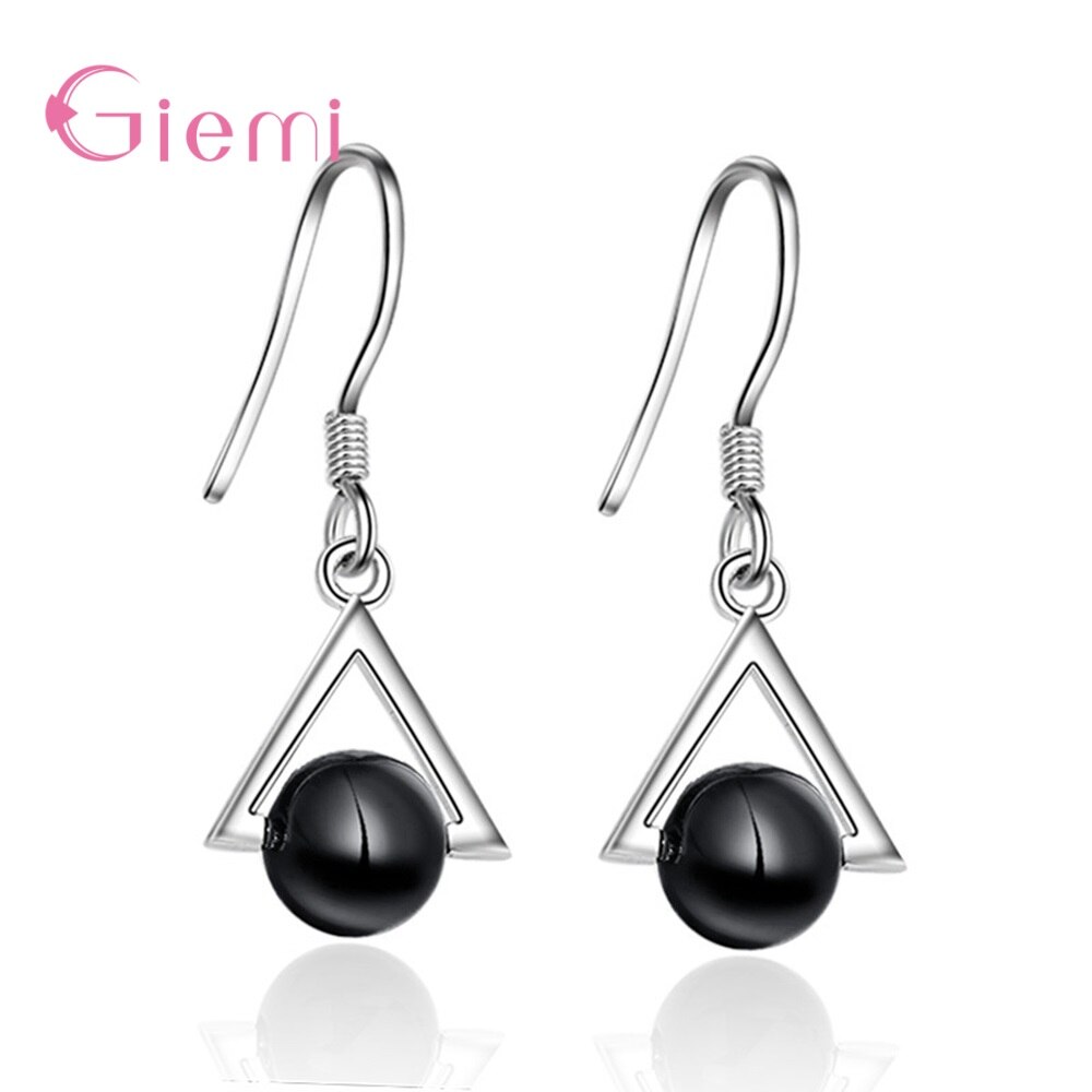 S925 en argent Sterling offre spéciale à la perle noire étincelante Triangel pendentif chaîne collier boucles d'oreilles pour les femmes ensembles de bijoux