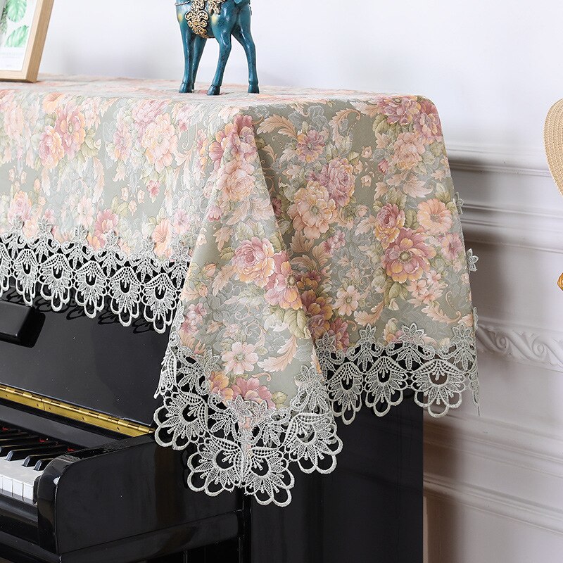 Pianohandduk halv piano dammskydd spets innehåller romantisk naturlig lantlig tecknad europeisk spets dammtät pianoöverdrag tyg
